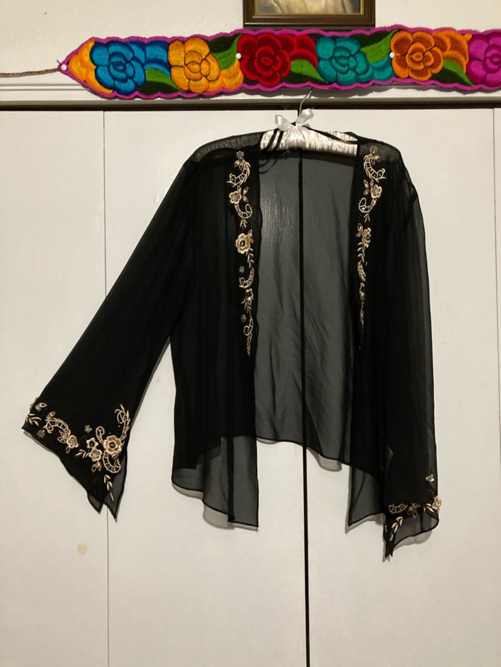 Black Sheer Ethereal Witchy Embroidered Kimono Layering Piece Bohemian Fairycore